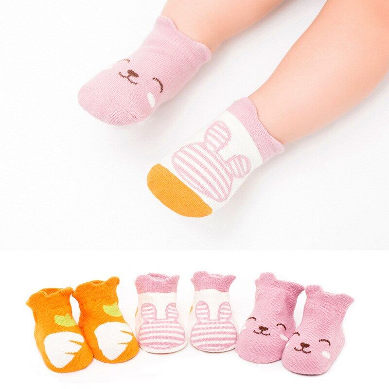 3 Pairs Cartoon Baby Socks Soft Cotton Newborn Baby Girl Boy Anti Slip Socks Infant Toddler Socks With Rubber Soles Sokken