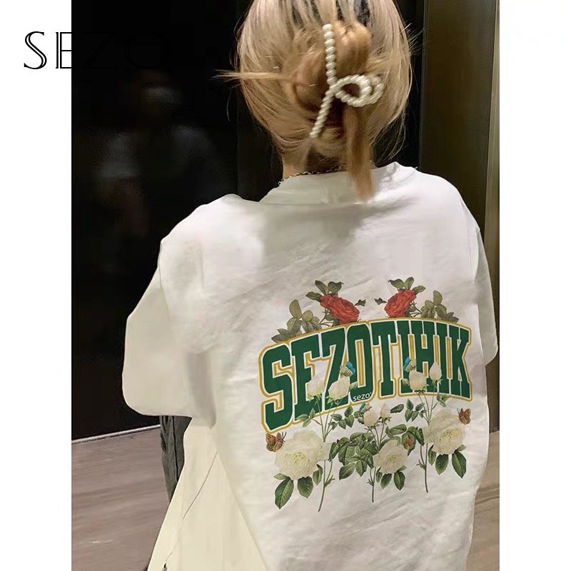 SEZO Áo Thun Nữ Tay Ngắn Cổ Tròn Hàn Quốc