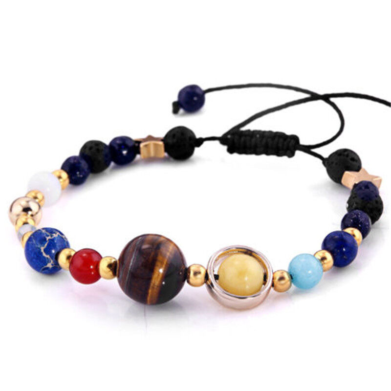 【PrettySet】Solar System Planet Bracelet Universe Galaxy Eight Planets Star Lava Reiki Stone Energy Bracelet