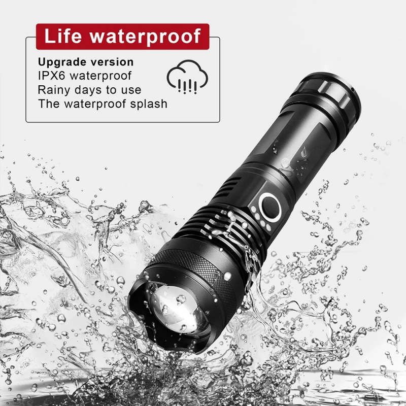 Đèn Pin LED XHP50 Mạnh Mẽ, Đèn Pin Sạc USB 5 Chế Độ Đèn Tập Trung Thu Phóng Được, Không Thấm Nước Đèn Pin Chiến Thuật Đi Bộ Đường Dài Ngoài Trời/Đạp Xe/Cắm Trại