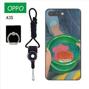 Untuk OPPO A3S Case Telepon Lembut Silikon Pelindung Belakang Bergambar Casing Karet dengan Tali & Cincin 3in1 Q4 波妞