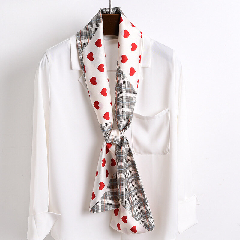 Jifang 145x15cm Women Long Satin Silk Skinny Scarf Imitated Silk Neckerchief Polka Dot Decorative Scarf Scarves Shawls Neckerchief Scarves WJ528