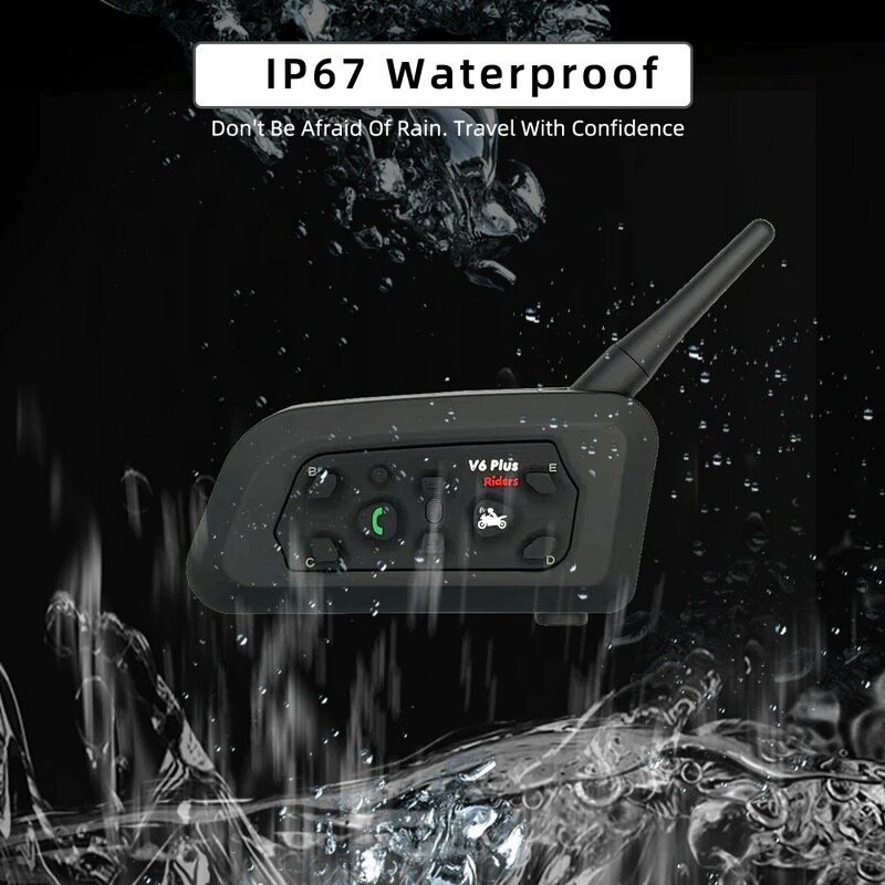 V6 Plus Bluetooth Motorcycle Helmet Intercom 1200M Headset for 6 Riders Waterproof BT Interphone Communicator