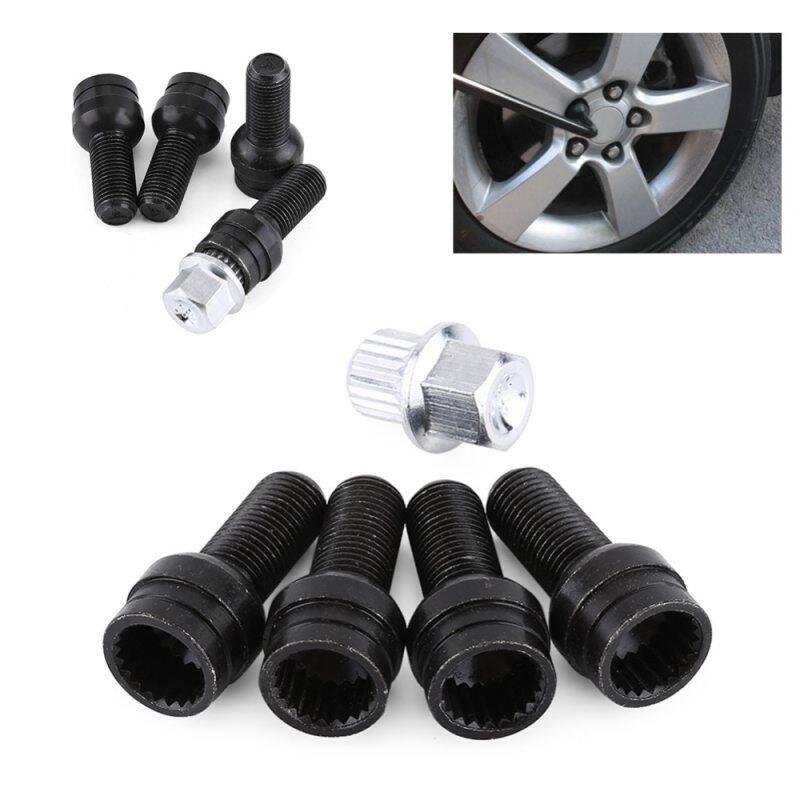Bộ chốt khóa và đai ốc khóa bánh xe bằng thép Phụ kiện xe hơi màu đen cho VW/Golf/Jetta/Beetle/Passat/Audi 4 + 1 m14x1.5x27.5 8d0601139f