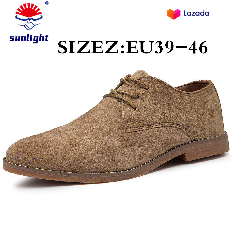 Sunlight 2021 New European and American Casual Low-cut Breathable Martin Boots British Style Men's Shoes Suede Leather Retro Pointed Small Leather Shoes 45 Large Size 46 Men's Business Casual Shoes