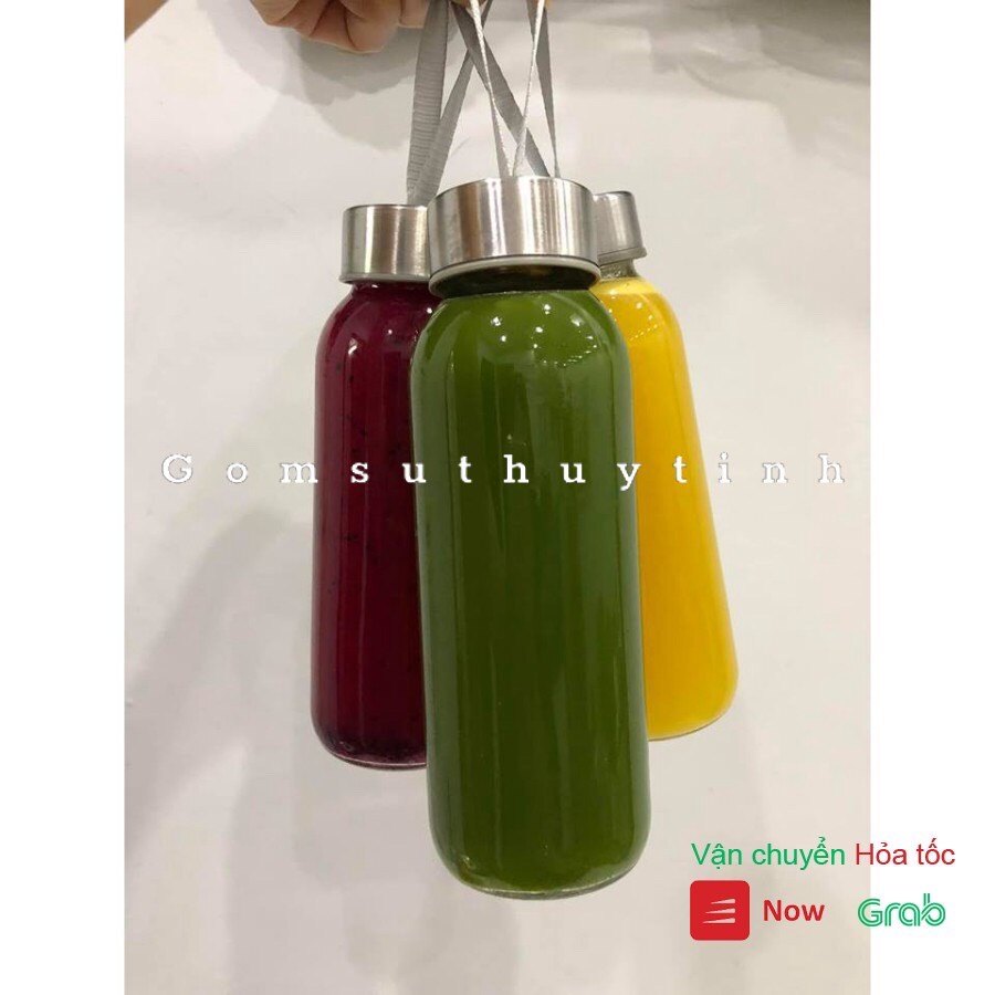Bình nước thủy tinh 300ml có dây xách chai dây 300