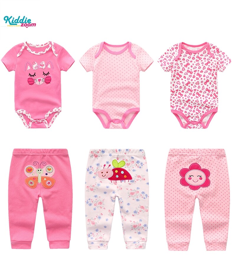 Kiddiezoom 3pcs girl baby suit clothes and pants cartoon pictures pajamas 0-12months