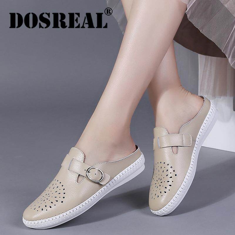 DOSREAL Women Flats Slip On Women Loafers Soft Leather Moccasins Shoes Women Half Slippers Loafers
