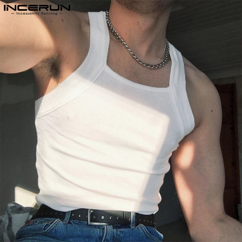 INCERUN Mens Sleeveless Knitted Vests Tank T Shirt Sport Gym Plain Tops Casual Hippy Tee