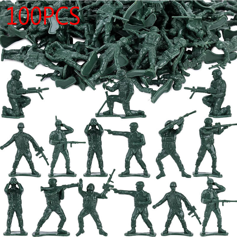 100PCS Army Men Toy Soldiers, Plastic Soldier Figures Army Men Playset Multiple Poses for Boys Birthday Gift Green