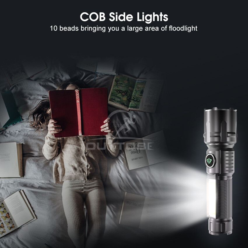 Outtobe Mini Torch Light Portable Mini Flashlight Telescopic Focus Flashlight Dual Light Source Ultra Light Strong Light USB Charging For Night Fishing Running Camping Hiking Adventure