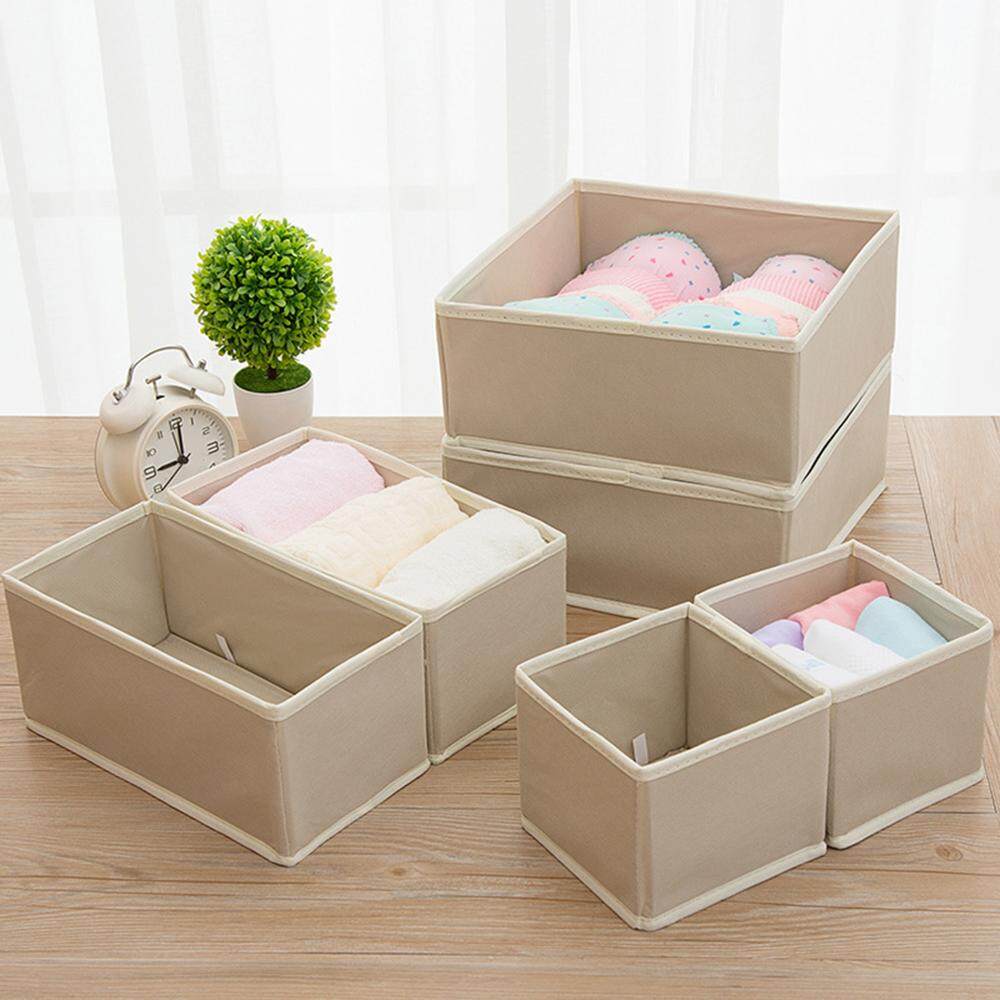 6pcs Foldable Underwear Storage Box Set Drawer Divider Bras Socks