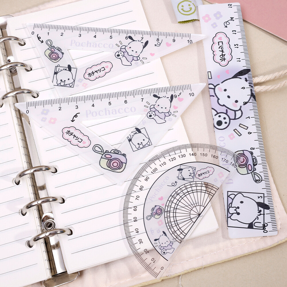 4pcs/set SANRIO Student Ruler Set 15cm Ruler Triangular Compass Measuring Kit for Students School Use