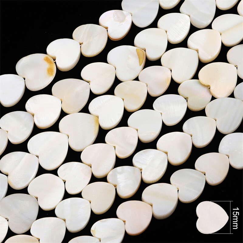 6/8/10/12/15mm Natural White Shell Mother Of Pearl Love Heart Loose Spacer Beads Charms For DIY Bracelet Necklace Jewelry Making About 15'' 38cm/Strand