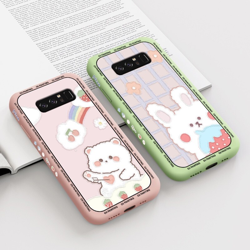 For Samsung Galaxy Note 10 LITE Note 10 PLUS Note 20 ULTRA Note 8 Note 9 Case with Cute cartoon oil painting rabbit bear Shockproof soft thin Back Cover Liquid Silicone Pattern Camera Full Lens protector casing