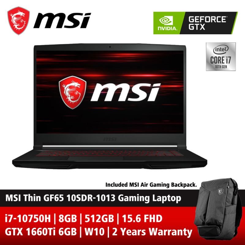 MSI Thin GF65 10SDR-1013 15.6 FHD 144Hz Gaming Laptop ( i7-10750H, 8GB, 512GB, GTX1660Ti 6GB, W10 ) Malaysia