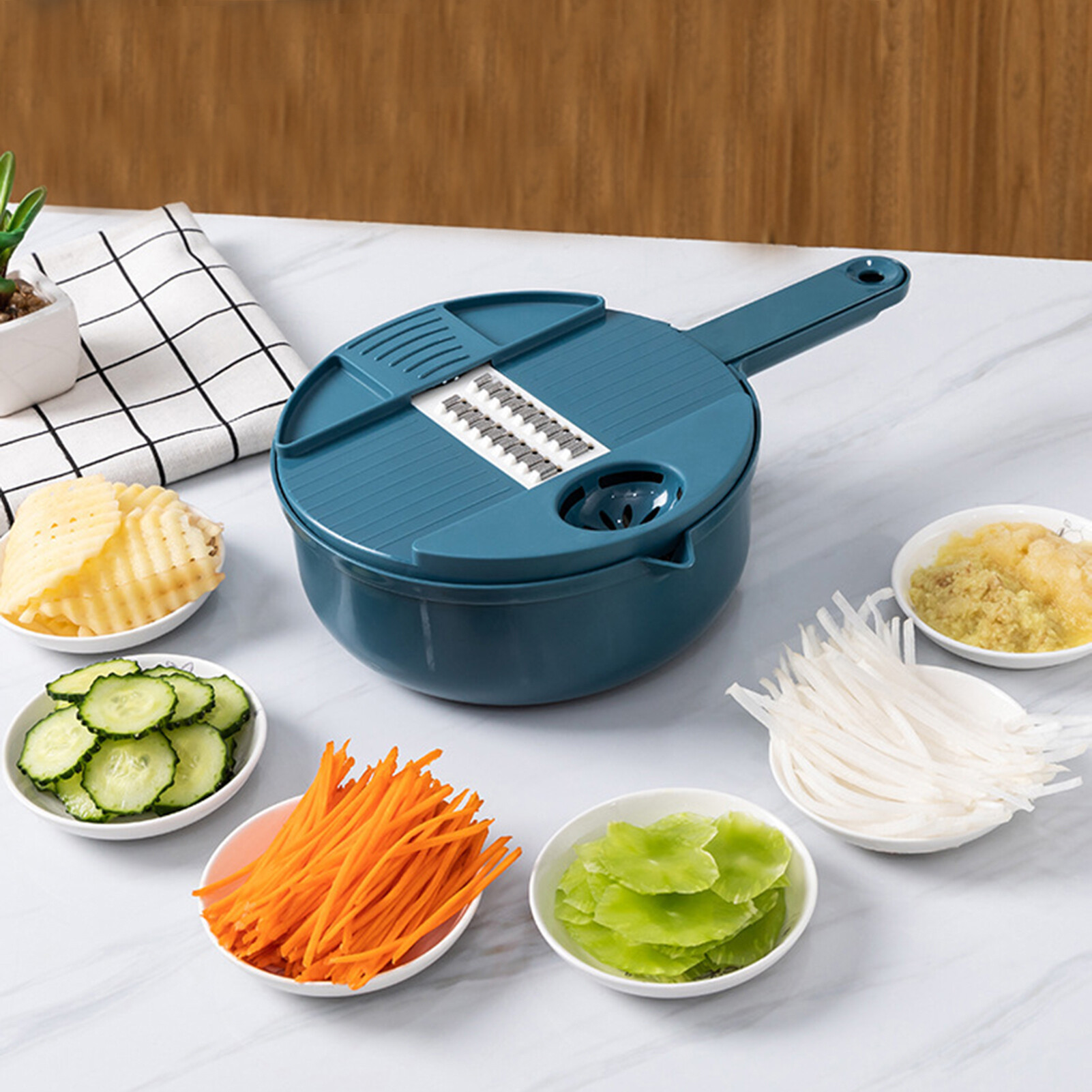 Sanwood® 1 Set Multi-function Cutter Drainable Shredded Vegetables Plastic Chopper Carrots Potatoes Manually Cutter for Kitchen 1 Set Practical