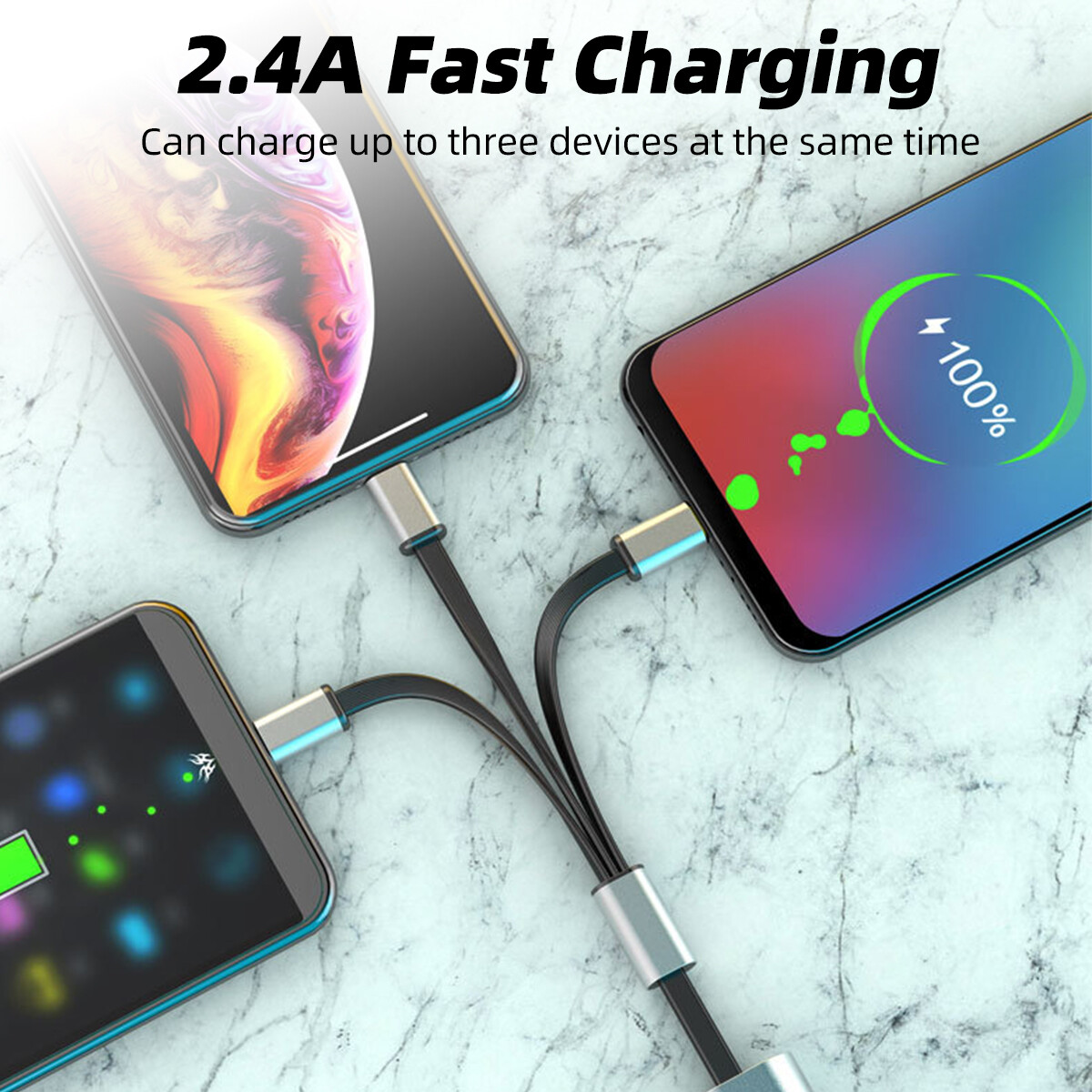 Fonken 3 In 1 USB Charging Cable USB To Micro USB/Type-C/Light-ning Cable Retractable Charger Cable 2.4A Fast Charge Cable