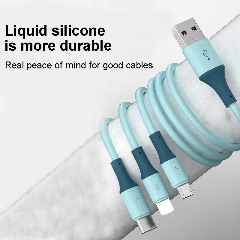 Greenyeah Sạc Nhanh 3A Cáp USB 3 Trong 1 Silicone Lỏng Micro USB Type C Cáp Sạc Cho Dây Samsung Xiaomi Sạc iPhone
