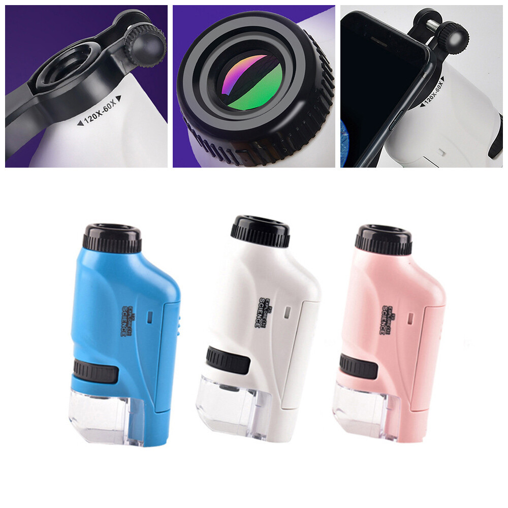 Kính Hiển Vi Bỏ Túi Kính Hiển Vi Cầm Tay Phòng Thí Nghiệm 60-120X Kính Hiển Vi Trẻ Em Có Đèn LED Quà Tặng Đồ Chơi Khoa Học Mầm Non Cho Bé Trai Và Bé Gái