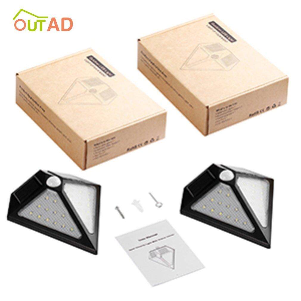 OUTAD 2 chiếc 24LED Năng Lượng Mặt Trời P * owered tiết kiệm điện Chống Thấm Nước Năng Lượng Mặt Trời An Ninh Tam Giác Đèn Tường có Cảm Biến Chuyển Động ngoài Trời