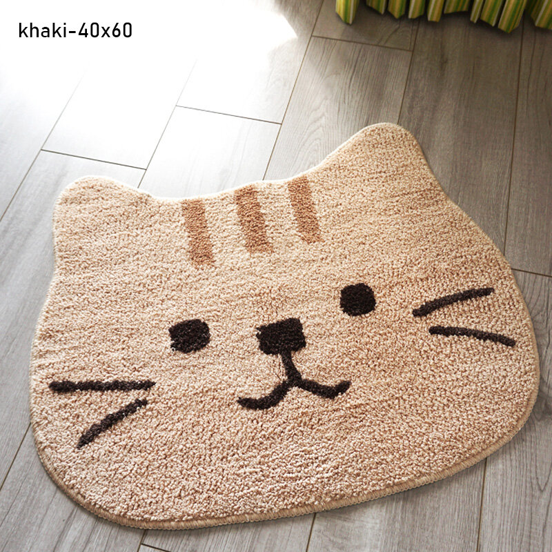 Cute cartoon cat face shape floor mat soft absorbent floor mat Japanese style cat head machine washable mat bathroom