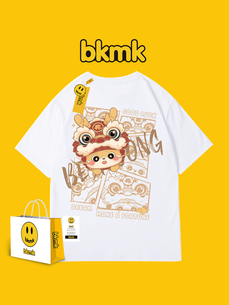Bkmk tide ins graffiti short-sleeved clothes for men and women in the Year of the Dragon in autumn and winter loose cotton T-shirt