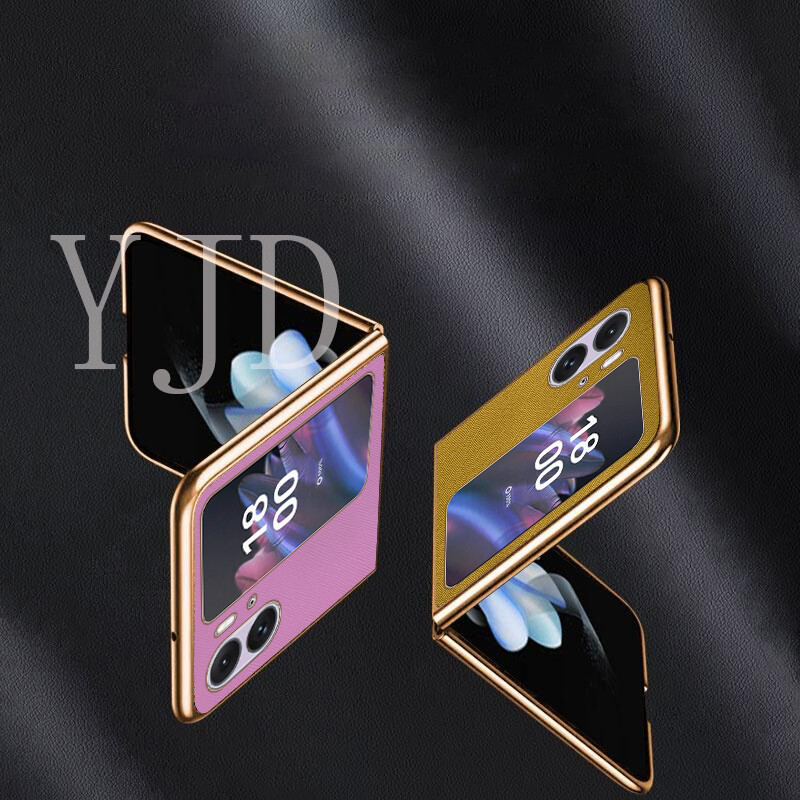 YJD Case For OPPO Find N2 Flip Solid Color Leather Electroplated Edge Shockproof  Phone Case