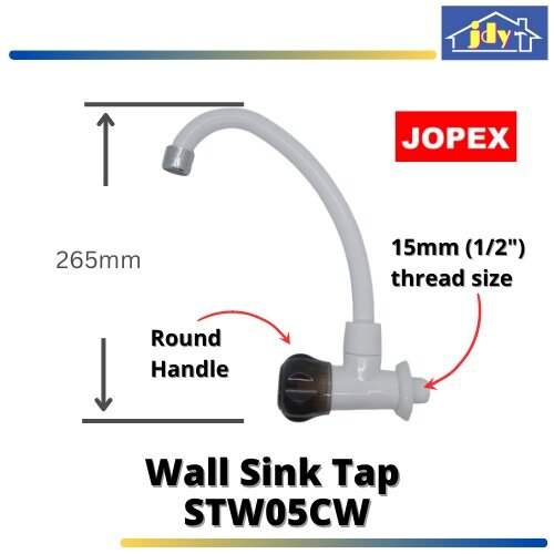 Jopex PVC Pillar Wall Sink Tap with Round Handle STP05CW STW05CW 15mm