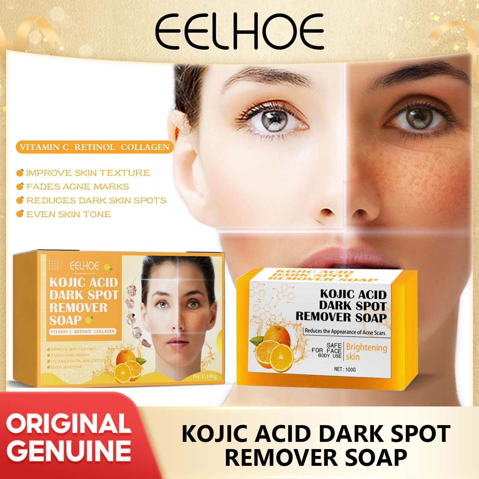 Eelhoe Kojic Acid Soap To Lighten Black Spots And Acne Marks Soap To Brighten Remove Black And Exfoliate Essential Oil Soap Cleansing Soap Acid Soap Whitening Face Wash Soap Moisturizing Brighten Freckle Removal Fade Spots Face Cleaning Soap Skin Care