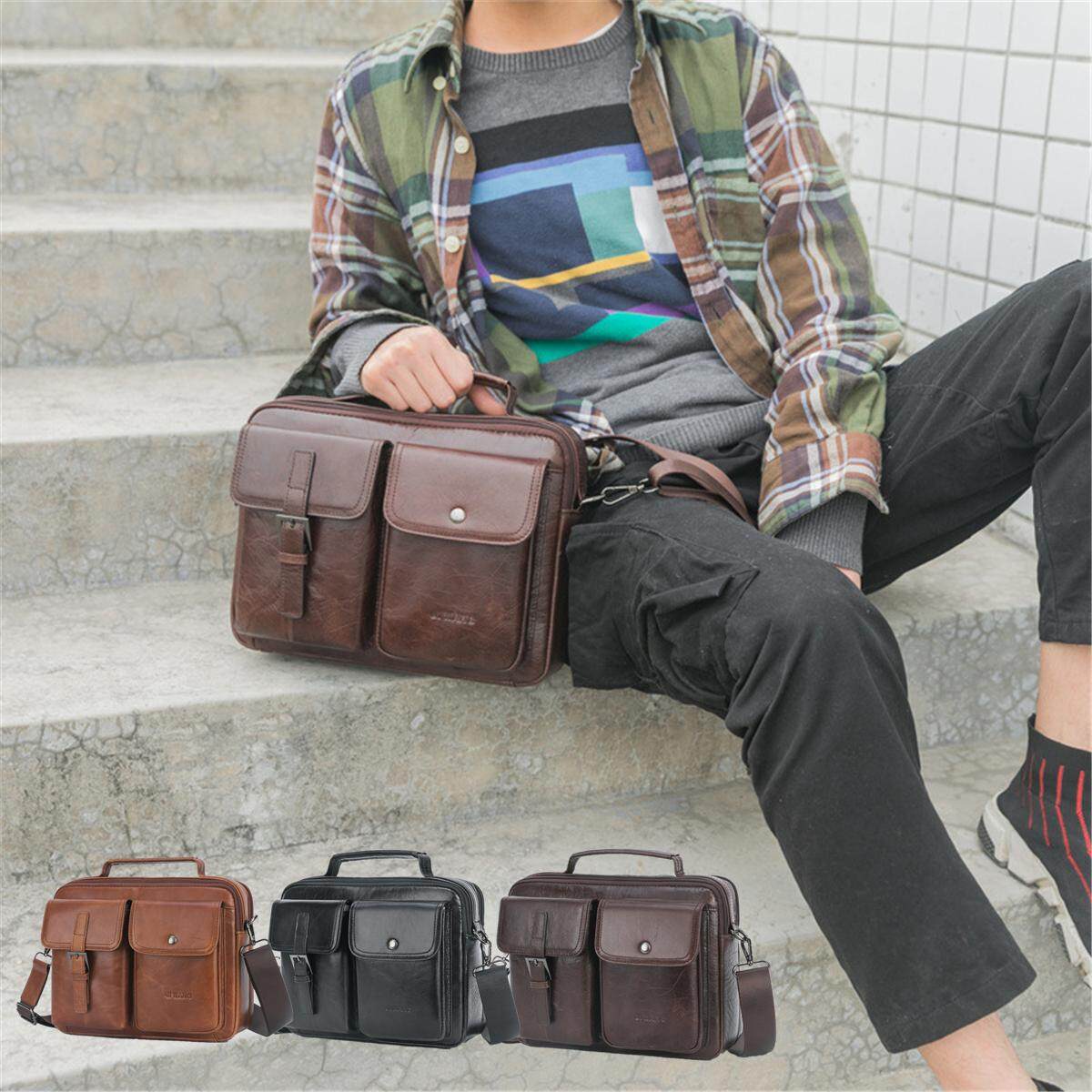 Men Genuine Leather Shoulder Bag Retro Handbags Messenger Multifunctional Large