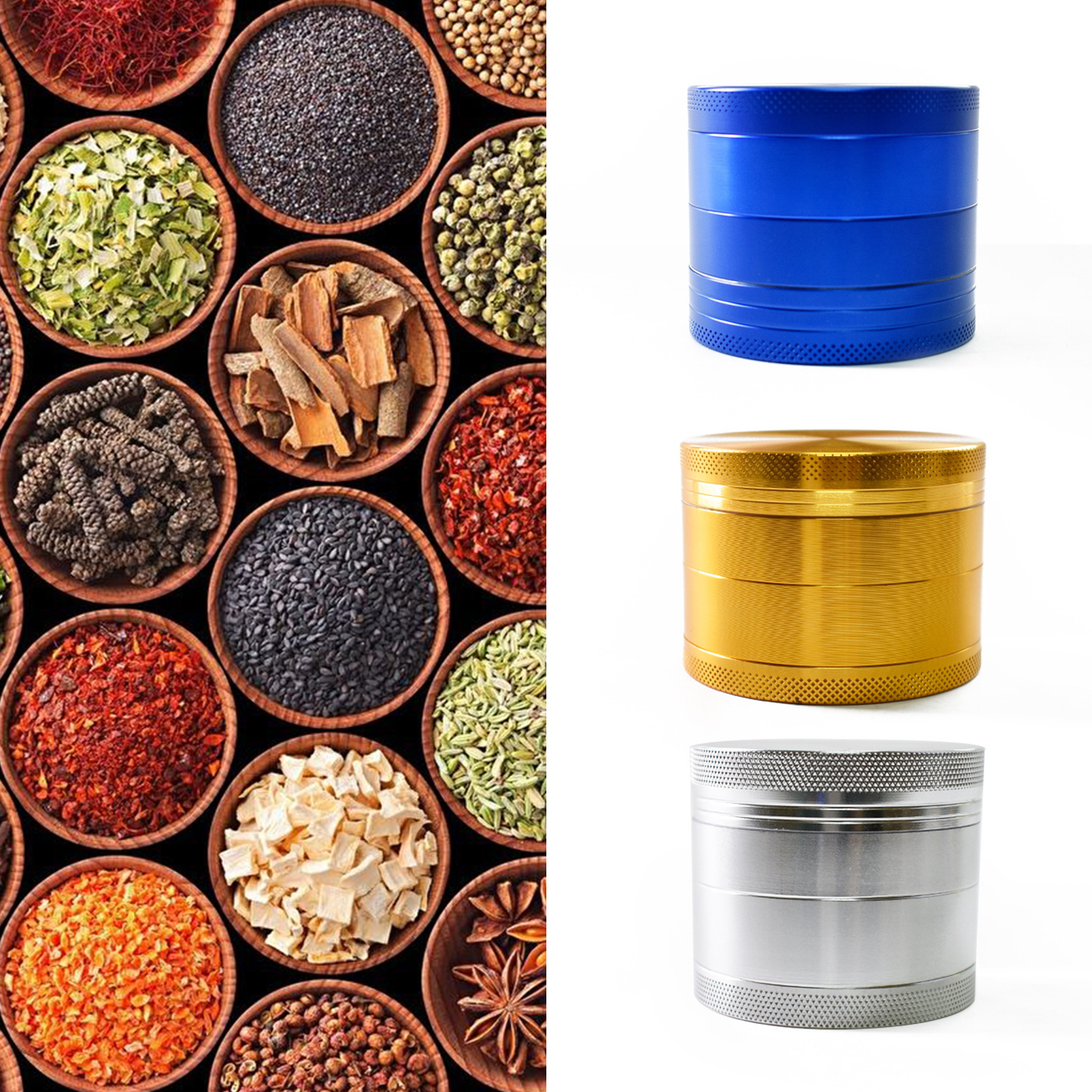 Spice Grinder Efficient Four Layer Aluminum Alloy Sharp Teeth Herb Grinder for Kitchen Spice Grinder Smooth
