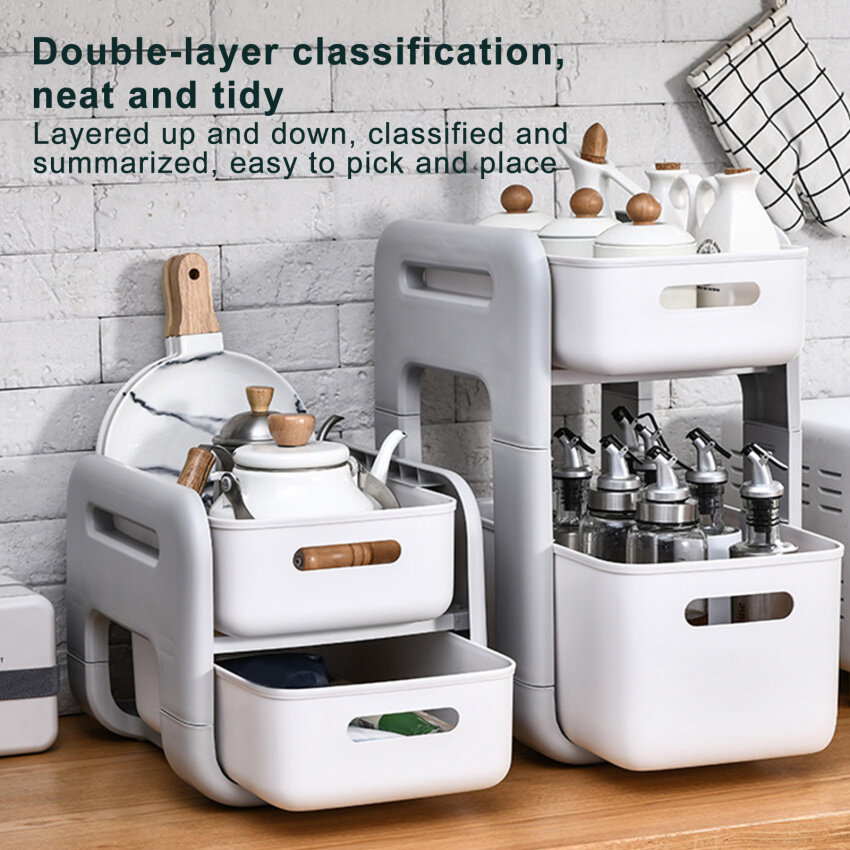 2 Tiers Kitchen Storage Shelf Narrow Gap Under Sink Organizer