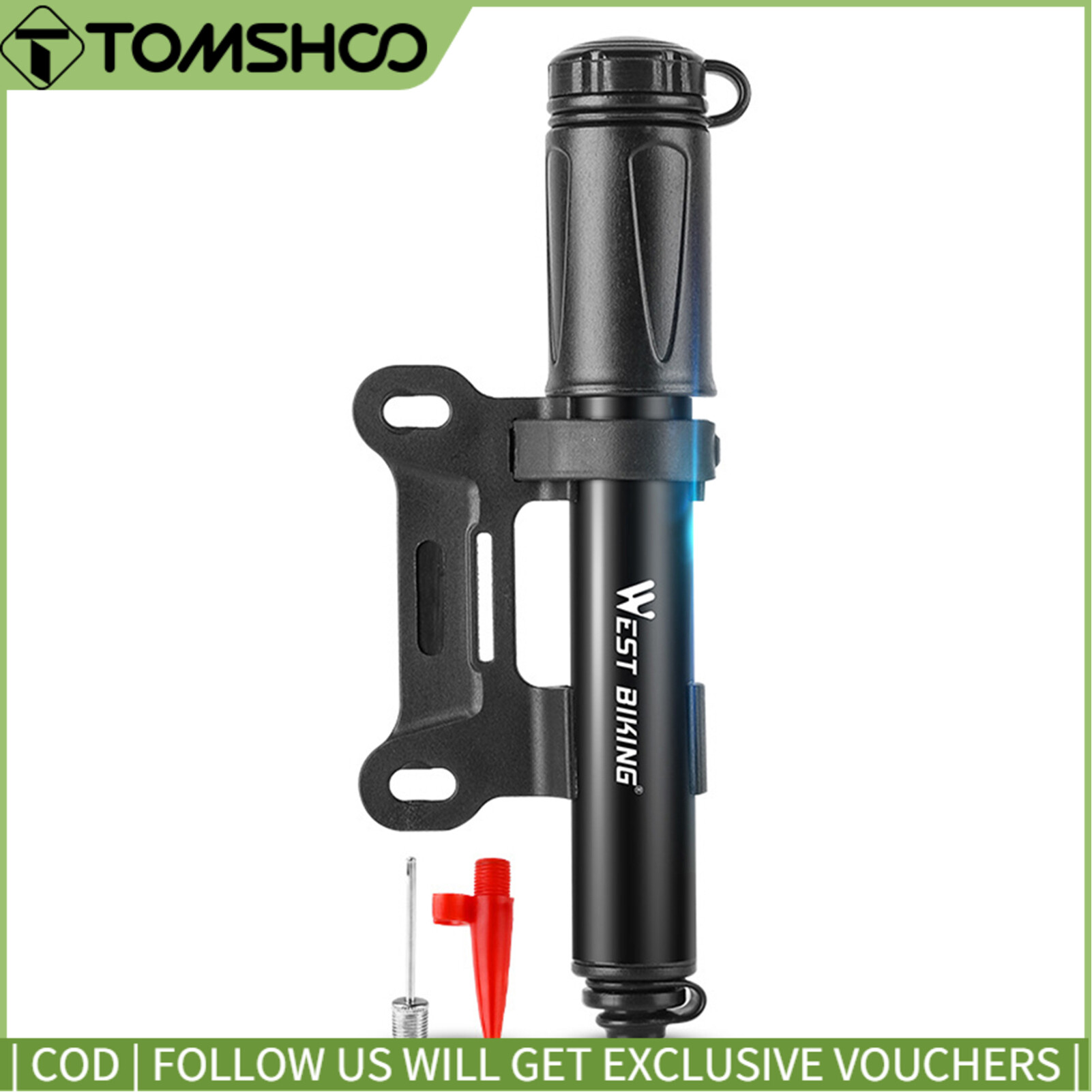 WEST BIKING Portable Bicycle Pump Aluminum Alloy Tire Tube Mini High Pressure Hand Pump Inflator Bike Tire Pump Cycling Air Inflator Mountain Road Bike Accessories for MTB Bicycle Pump