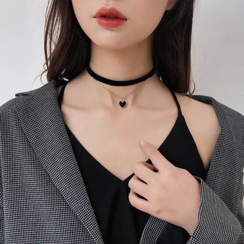 FJSL Double Layer Love Pendant Necklace Flannel Comfortable Material Girlfriend Gift OOTD