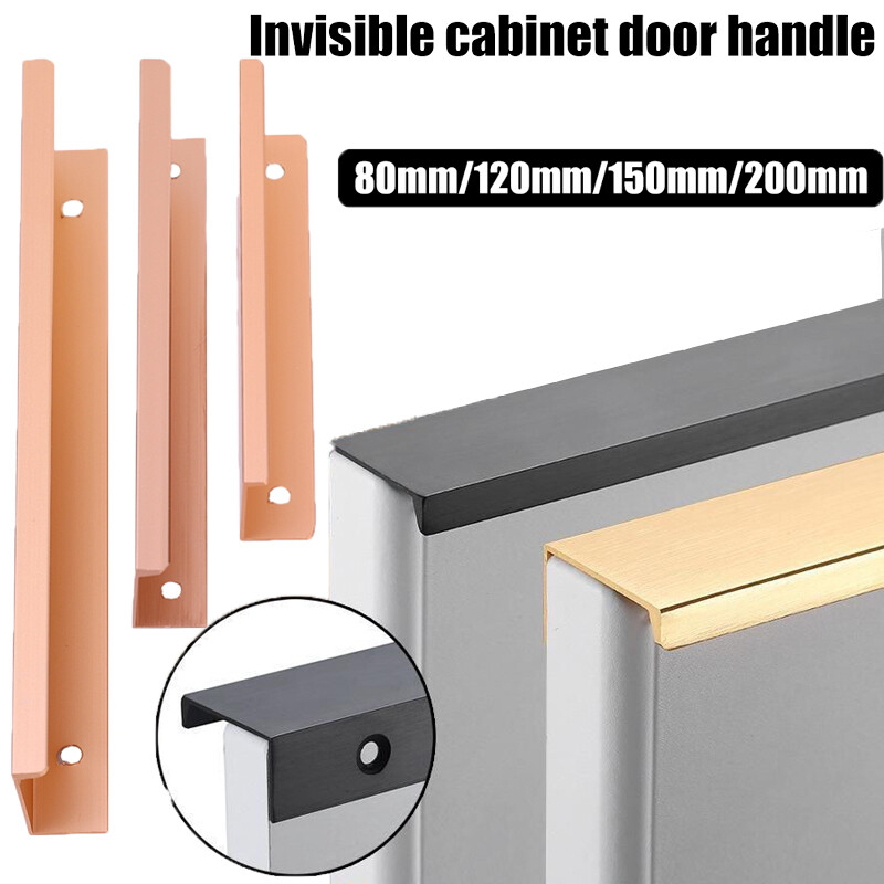 Black Hidden Cabinet Pulls Aluminum Alloy Kitchen Cupboard Handles Drawer Knobs Furniture Handle Bedroom Hardware