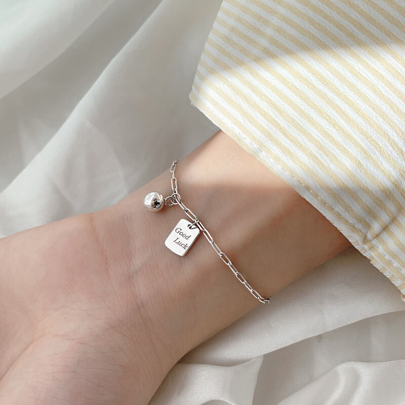 SAWU Fashionable Silver Square Beaded Alloy Bracelet for Women Good Luck Bracelet