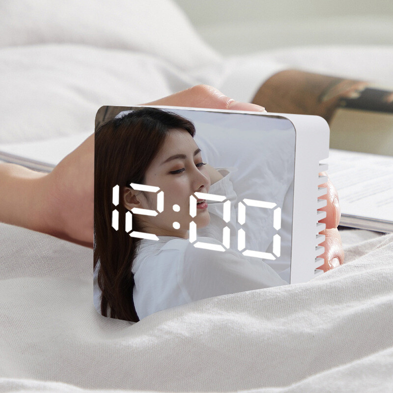 LED Mirror Alarm Clock Digital Clock Home Decoration Clock Snooze Time Electronic Large Time Temperature Display Night Mode
