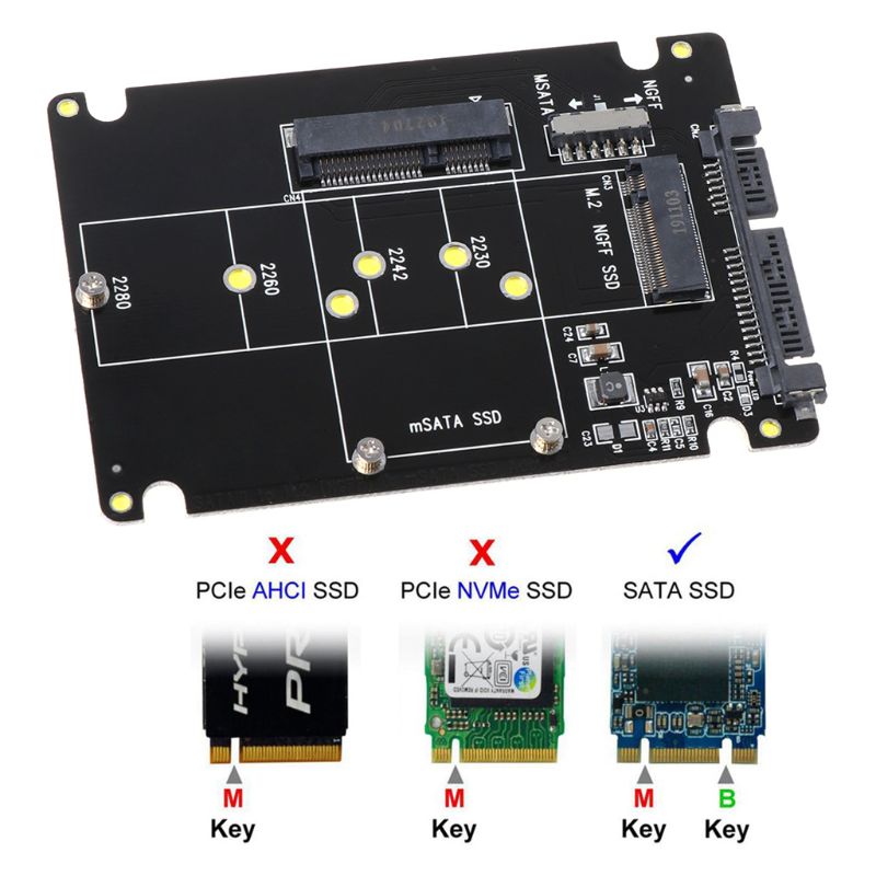 Bộ Chuyển Đổi 2 Trong 1 MSATA/M.2 NGFF Sang SATA3 Hộp Đựng Thẻ Ổ Đĩa SSD Trạng Thái Rắn 2.5 Inch Cho Máy Vi Tính