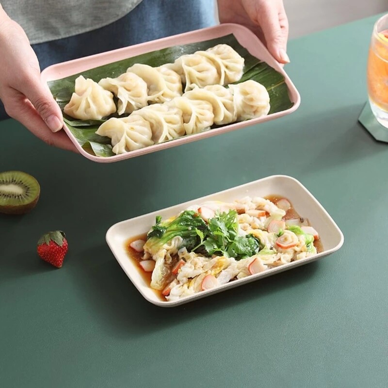 YESPERY Đĩa Hình Chữ Nhật Bằng Rơm Lúa Mì Sáng Tạo Bộ Đồ Ăn Melamine Tốt Cho Sức Khỏe Dụng Cụ Nấu Ăn Nhà Bếp Đĩa Mì Ống Sushi Tráng Miệng Đĩa
