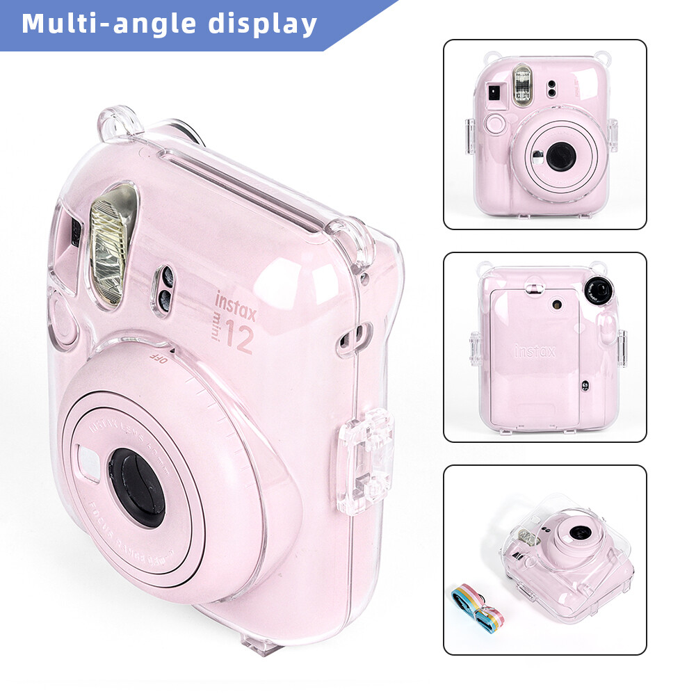 Mini Camera Case PC Crystal Protective Shell Transparent Storage Case with Shoulder Strap for Fujifilm Instax Mini 12 for Camera Instax Mini12