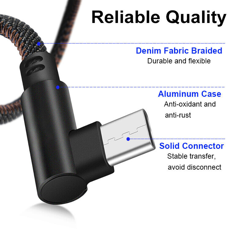 Cáp Sạc Nhanh Truyền Dữ Liệu Micro USB/Loại C/ Lightning 90 Độ Cáp Sạc USB 25Cm 1M 2M Cho Trò Chơi Cho iPhone 11 Pro XS MAX / Android / Type C XR XS X