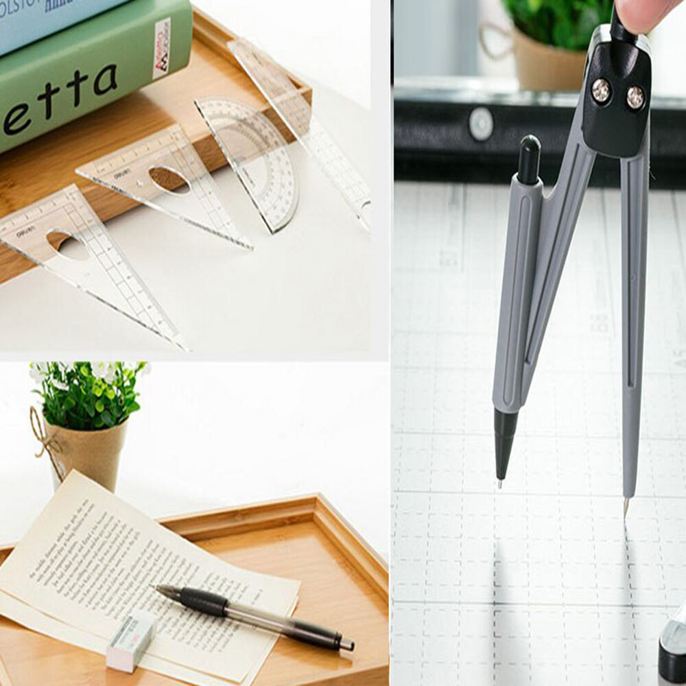 MMLUCK With Storage Box For Engineering Drawing Ruler Compass Student Supplies Stationery Math Sets Compass Ruler Kit Math Learning Tools Geometry Kit Set