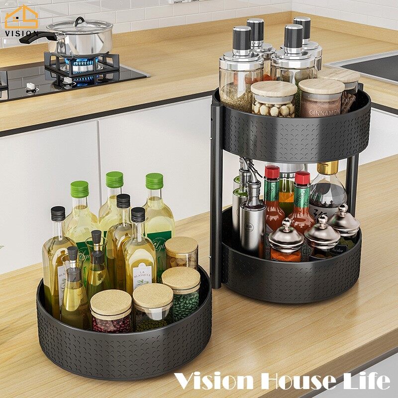 Vision 360° Rotatable Kitchen Storage Rack Multi-layer Spice Rack Painted Carbon Steel Storage Shelf Countertops Durable Condiment Rack