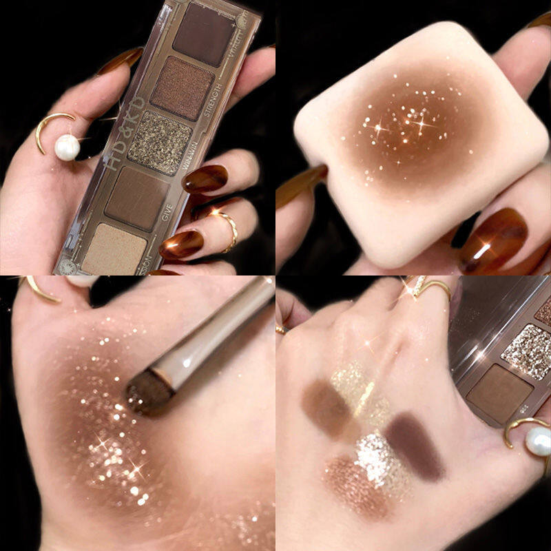 5 Color Eyeshadow Palette Peach Rose Eye Makeup Taro Purple Earth Color Matte Fine Super Shimmer Earth Tone Purple