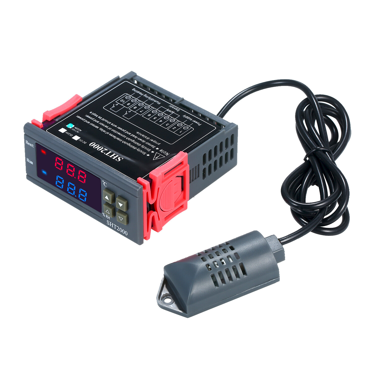 Smart Sensor Digital Display Temperature&Humidity Controller Thermoregulator Thermostat Humidistat Therometer Hygrometer with Integrated Sensor Probe Relay Output
