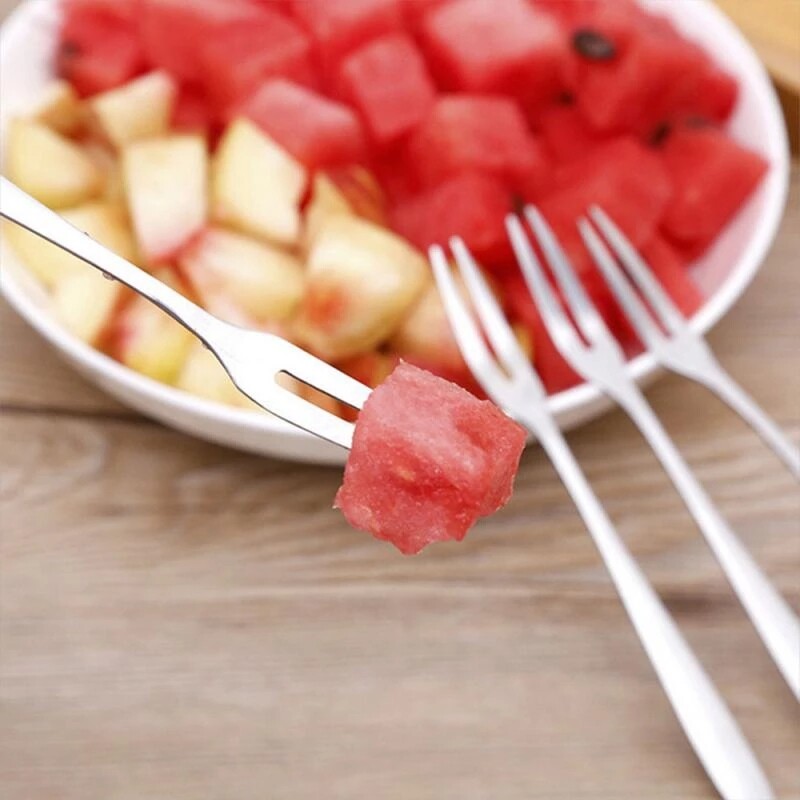 5 Chiếc Nĩa Trái Cây Hai Ngạnh Bằng Thép Không Gỉ, Dĩa Tráng Miệng Bánh Đồ Ăn Nhẹ, Nĩa Trái Cây Bộ Đồ Ăn Phong Cách Phương Tây, Phụ Kiện Nhà Bếp Quán Cà Phê Gia Đình