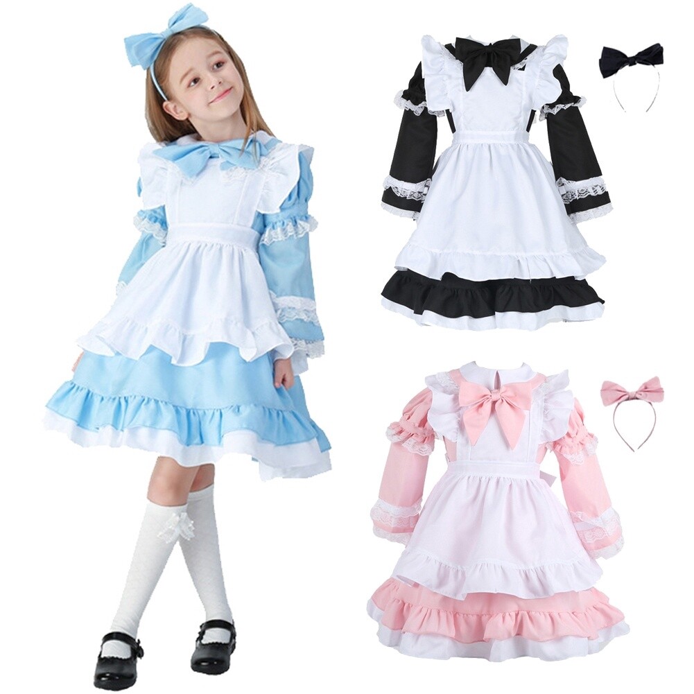 Women Charming Alice in Wonderland Costume Halloween Maid Apron Dress Teen Girl
