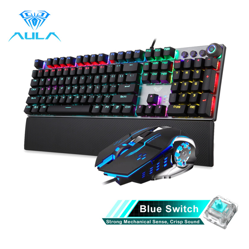 YFD AULA Mechanical Gaming keyboard and mouse Combo Black/Blue Switch for PC Laptop Game(F2088+S20) Singapore