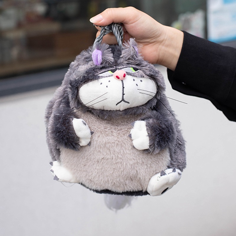 QFDI Women's bag Drawstring bag Lucifer cat drawer pocket cute plush drawstring bag storage bag